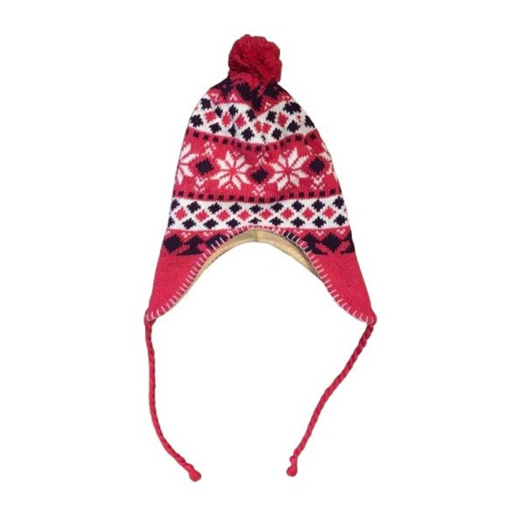 Winter Hat Pink Snowflake Knit with tassels